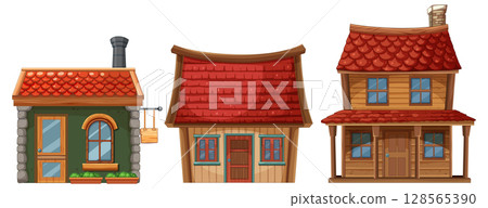 Charming Cartoon Village Houses Illustration Charming Cartoon Village Houses Illustration 128565390