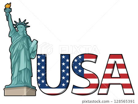 Statue of Liberty and USA Flag Illustration Statue of Liberty and USA Flag Illustration 128565391