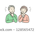 一對老年夫婦微笑並表示同意的上半身插圖 128565472