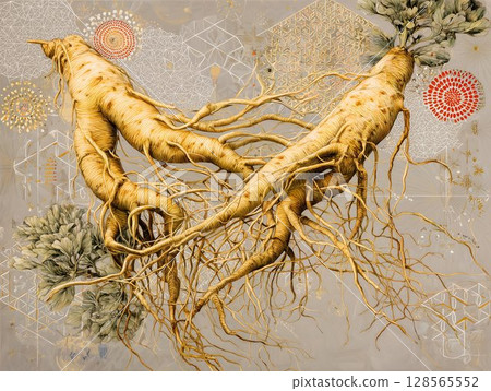 Intricate Ginseng Roots A Botanical Masterpiece of Natures Art 128565552