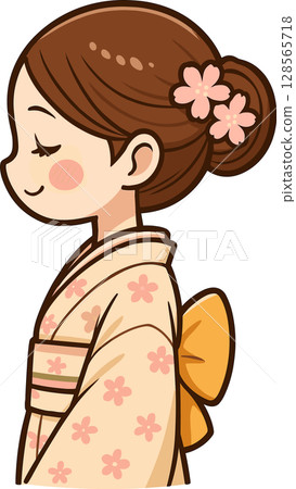 Side view illustration of a woman in kimono 128565718