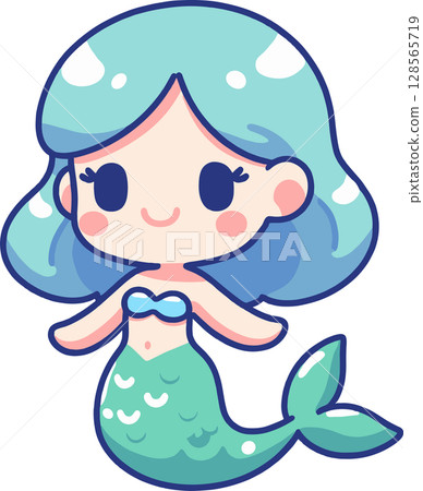Blue haired mermaid illustration 128565719