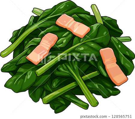 菠菜和培根菜餚插圖 128565751