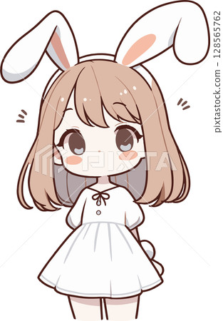 Illustration of a girl wearing bunny ears 128565762