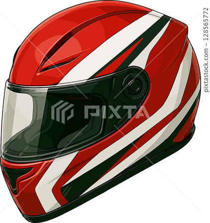 Illustration of a red full-face helmet 128565772