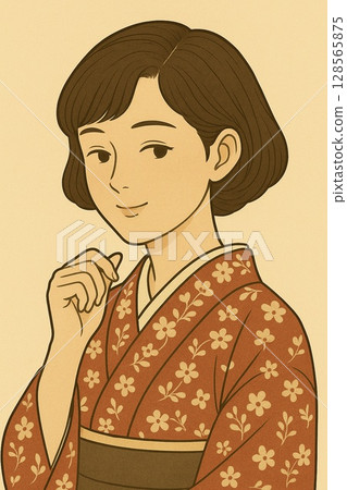 昭和復古：身著和服的女子 - 生成式人工智慧 128565875