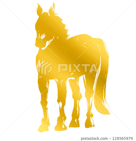 Year of the Horse, New Year's material, ink and brush strokes_front view of a horse silhouette vector illustration_gold Year of the Horse, New Year's material, ink and brush strokes_front view of a horse silhouette vector illustration_gold 128565979