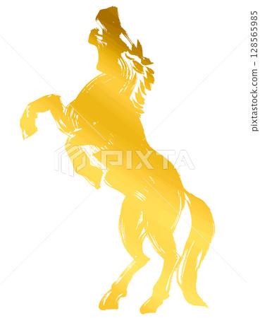 馬年,新年的材料,墨水和筆觸_嘶鳴的馬的剪影向量插圖_金色 馬年,新年的材料,墨水和筆觸_嘶鳴的馬的剪影向量插圖_金色 128565985