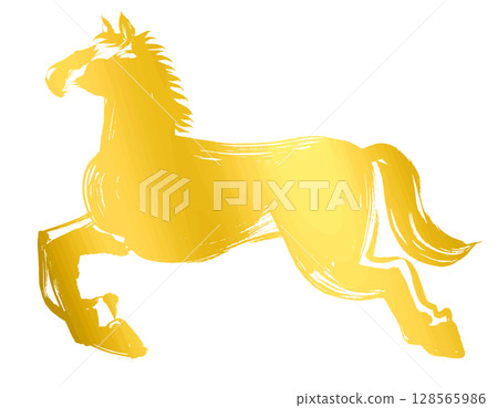 馬年,新年的材料,墨水和筆觸_奔騰的馬的剪影向量插圖_金色 馬年,新年的材料,墨水和筆觸_奔騰的馬的剪影向量插圖_金色 128565986
