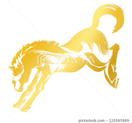 Year of the Horse, New Year's material, ink and brush touch_Silhouette of a landing horse vector illustration_Gold Year of the Horse, New Year's material, ink and brush touch_Silhouette of a landing horse vector illustration_Gold 128565989