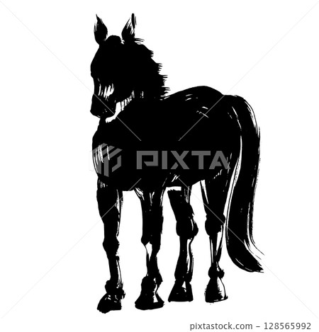 Year of the Horse, New Year's material, ink and brush strokes_front view of a horse silhouette vector illustration 128565992