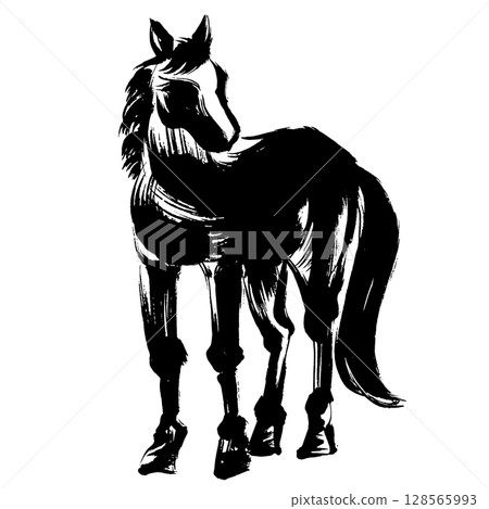 Year of the Horse, New Year's material, ink and brush strokes_front view of a horse silhouette vector illustration Year of the Horse, New Year's material, ink and brush strokes_front view of a horse silhouette vector illustration 128565993