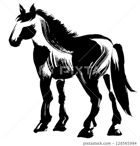 Year of the Horse, New Year's material, ink and brush strokes_Horse silhouette seen from behind, vector illustration 128565994