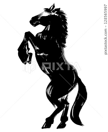 Year of the Horse, New Year's material, ink and brush strokes_ Silhouette of a standing horse, vector illustration 128565997
