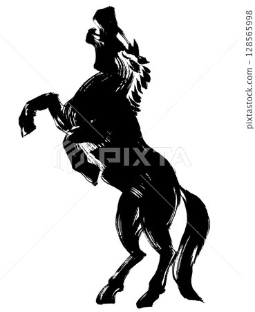 馬年,新年的材料,墨水和筆觸_嘶鳴的馬的剪影,向量插圖 馬年,新年的材料,墨水和筆觸_嘶鳴的馬的剪影,向量插圖 128565998