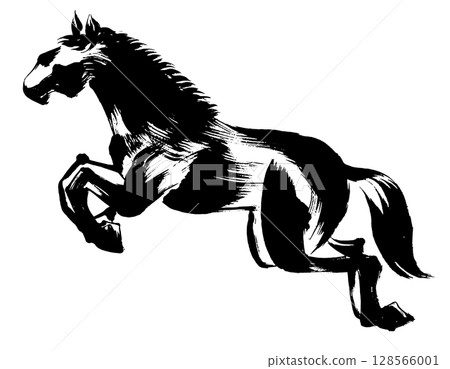 Year of the Horse, New Year's material, ink and brush strokes_Leaping horse silhouette vector illustration Year of the Horse, New Year's material, ink and brush strokes_Leaping horse silhouette vector illustration 128566001