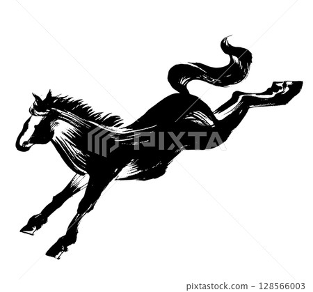 Year of the Horse, New Year's material, ink and brush touch_Silhouette of a landing horse, vector illustration Year of the Horse, New Year's material, ink and brush touch_Silhouette of a landing horse, vector illustration 128566003
