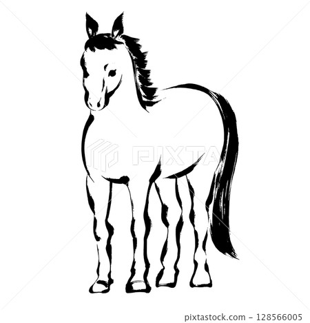 Year of the Horse, New Year's material, ink and brush strokes_vector illustration of a horse seen from the front 128566005