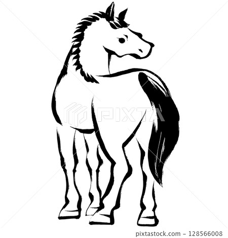 馬年,新年的材料,水墨和筆觸_馬轉身的向量插圖 馬年,新年的材料,水墨和筆觸_馬轉身的向量插圖 128566008