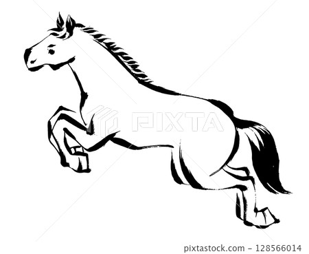 馬年,新年的材料,墨水和筆觸_跳躍的馬的向量插圖 馬年,新年的材料,墨水和筆觸_跳躍的馬的向量插圖 128566014