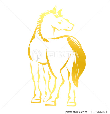 Year of the Horse, New Year's material, ink and brush strokes_vector illustration of a turning horse_gold Year of the Horse, New Year's material, ink and brush strokes_vector illustration of a turning horse_gold 128566021