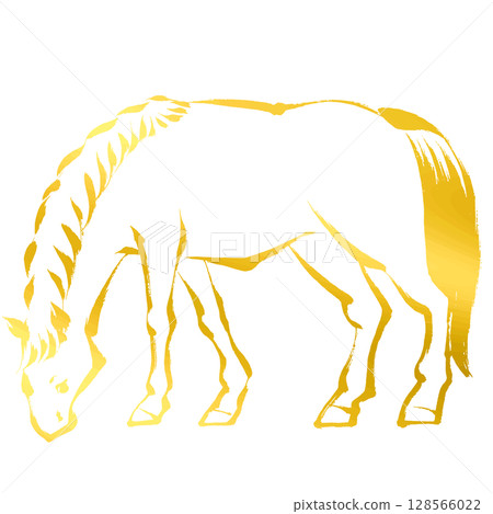 Year of the Horse, New Year's material, ink and brush strokes_vector illustration of a horse eating grass_gold Year of the Horse, New Year's material, ink and brush strokes_vector illustration of a horse eating grass_gold 128566022