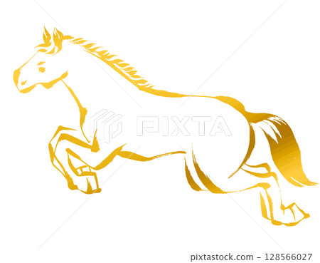 Year of the Horse, New Year's material, ink and brush strokes_Vector illustration of a jumping horse_Gold Year of the Horse, New Year's material, ink and brush strokes_Vector illustration of a jumping horse_Gold 128566027