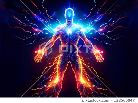 Silhouette of a meditating person and light image effect 128566047