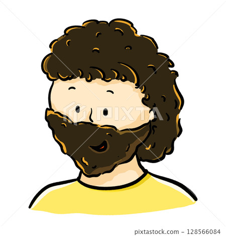 Man with curly brown hair and large brown beard cartoon illustration Man with curly brown hair and large brown beard cartoon illustration 128566084