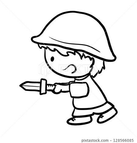 Child cosplay soldier and play with sword outline illustration Child cosplay soldier and play with sword outline illustration 128566085