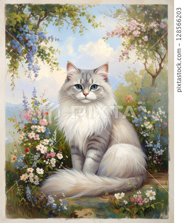 毛茸茸的貓和自然景觀 128566203