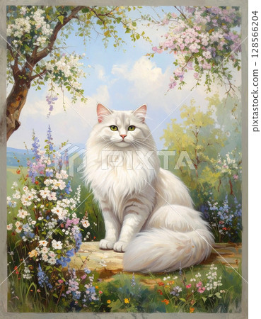 毛茸茸的貓和自然景觀 128566204
