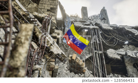 Venezuelan Flag in War and Disaster Ruins Venezuelan Flag in War and Disaster Ruins 128566431