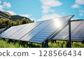 3D Renewable Energy Concept with Solar Panels in Nature 128566434