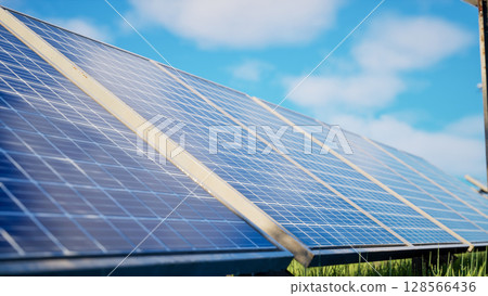 3D Renewable Energy Concept with Solar Panels in Nature 128566436