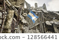 Argentinian Flag in War and Disaster Ruins 128566441