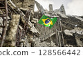 Brazilian Flag in War and Disaster Ruins 128566442