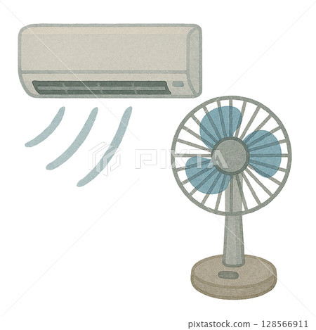 空調和電風扇的涼爽的水彩插圖（夏季，冷卻） 128566911