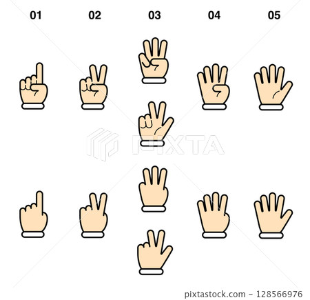 A simple icon set of hands expressing numbers 128566976
