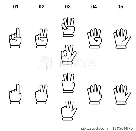 A simple icon set of hands expressing numbers 128566979