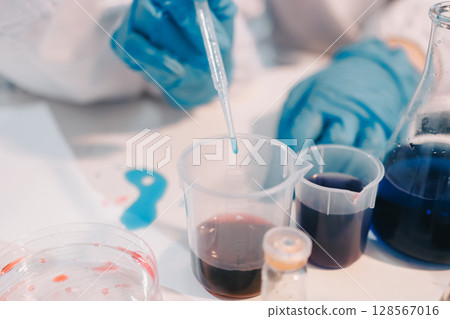 Modern Empty Science Laboratory With Microscopes, Test Tubes And Other Laboratory Equipments Modern Empty Science Laboratory With Microscopes, Test Tubes And Other Laboratory Equipments 128567016