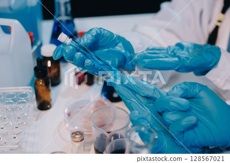 Modern Empty Science Laboratory With Microscopes, Test Tubes And Other Laboratory Equipments Modern Empty Science Laboratory With Microscopes, Test Tubes And Other Laboratory Equipments 128567021