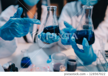 Modern Empty Science Laboratory With Microscopes, Test Tubes And Other Laboratory Equipments Modern Empty Science Laboratory With Microscopes, Test Tubes And Other Laboratory Equipments 128567022