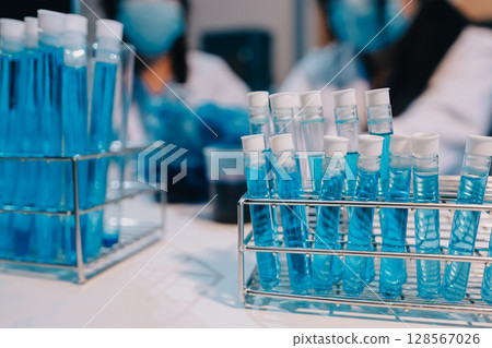 Modern Empty Science Laboratory With Microscopes, Test Tubes And Other Laboratory Equipments 128567026