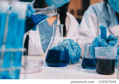 Modern Empty Science Laboratory With Microscopes, Test Tubes And Other Laboratory Equipments Modern Empty Science Laboratory With Microscopes, Test Tubes And Other Laboratory Equipments 128567048
