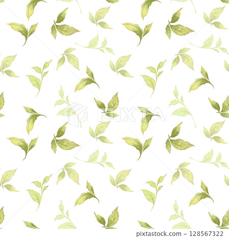 Seamless pattern with green leaves, soft green colors spring background 128567322