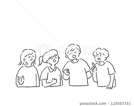 微笑的兒童（四人），線畫 128567331