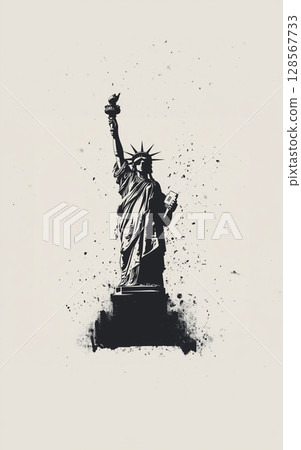 白色背景下單色自由女神像的「生成式人工智慧」藝術圖像 128567733