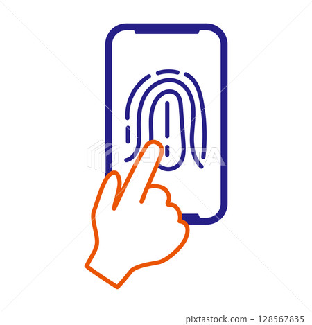 智慧型手機進行指紋認證(點擊操作)的示意圖 智慧型手機進行指紋認證(點擊操作)的示意圖 128567835