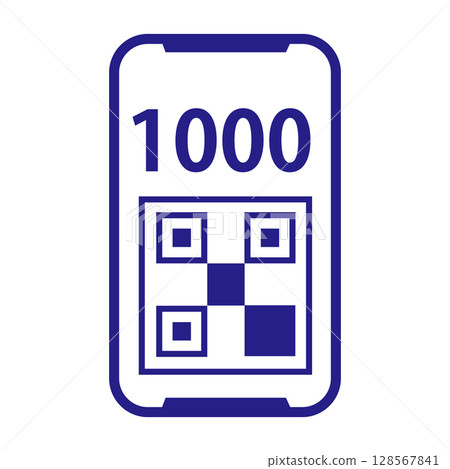 Illustration of a 1000 yen QR code payment displayed on a smartphone screen Illustration of a 1000 yen QR code payment displayed on a smartphone screen 128567841